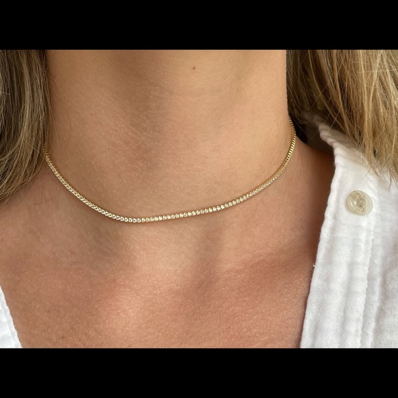 Thin tennis necklace gold tennis choker necklace - Picture 2 of 5